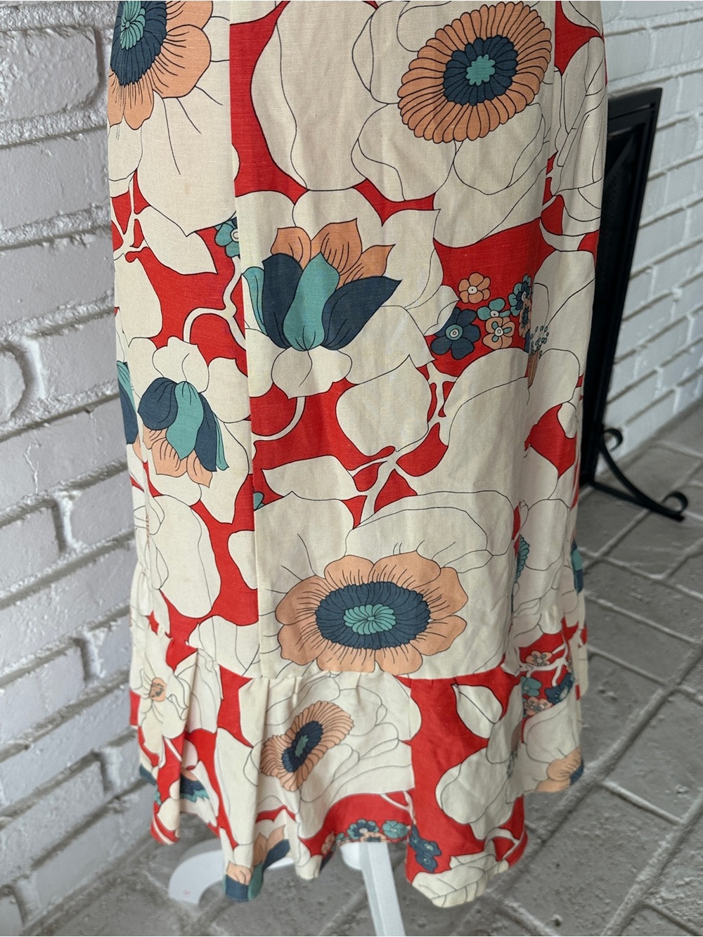 Vintage Nanette Lepore Silk Linen Bold Floral Midi Dress Retro 70s - Size 6 - Picture 5 of 9